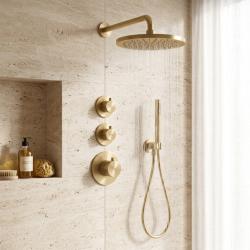 Aquanello Eterna Inbyggd Termostatisk Duschset PVD Guld 30 cm Regndusch och Handdusch ET-S-SET3-3-60
